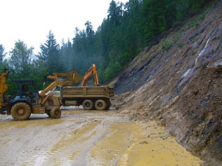 Roadside slide clean-up due to winter storm damage